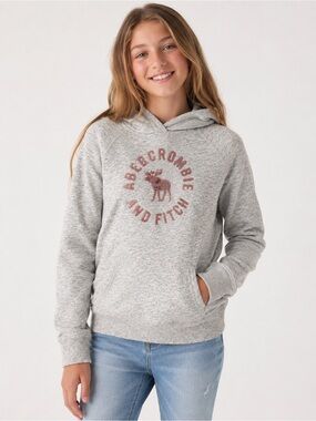 Abercrombie Kids Logo Hoodie Gray Pullover Sweatshirt Girls Size 13/14